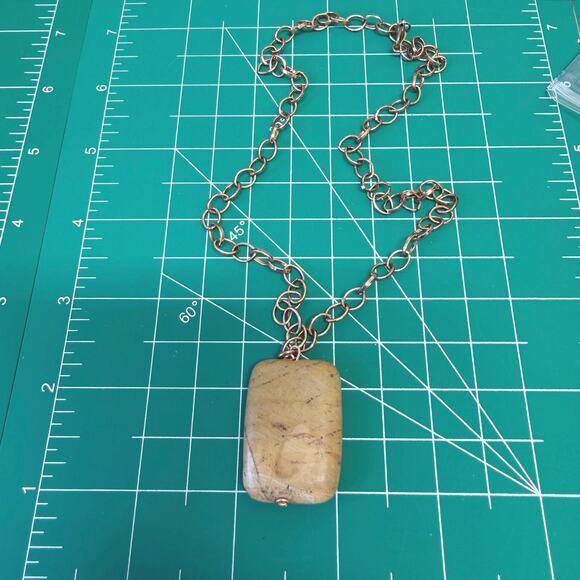 New handmade yellow Jasper pendant, antique copper chain lobster clasp in box - Picture 5 of 6